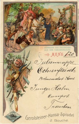 Menu. [Иностранное меню]. Hannover: Wasserkampf & Robby, [конец XIX в.].